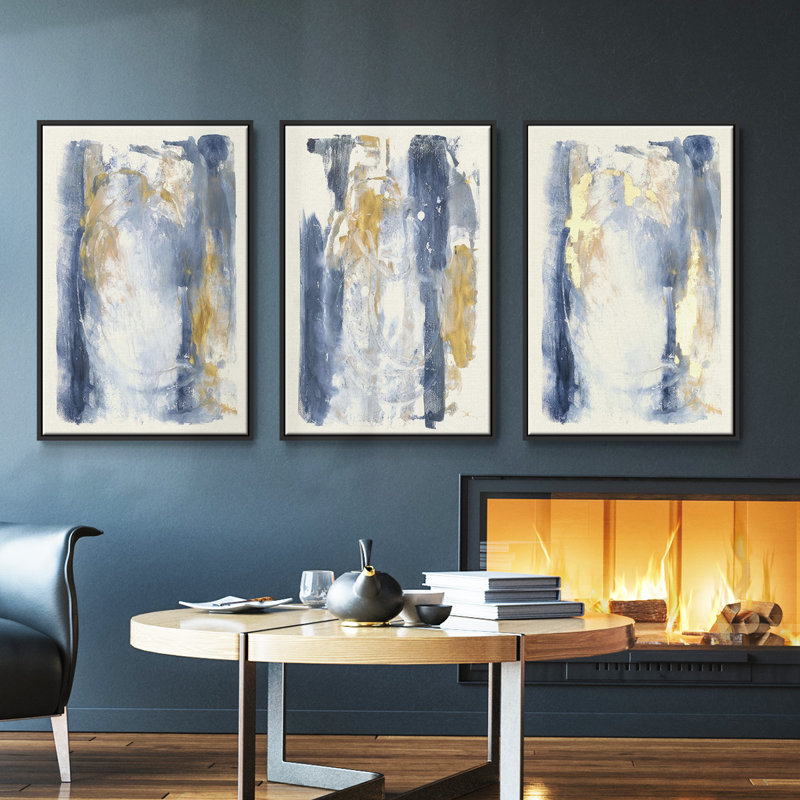 Ensemble de 3 pièces encadrées sur toile, Noir, H 27 po x l 54 po