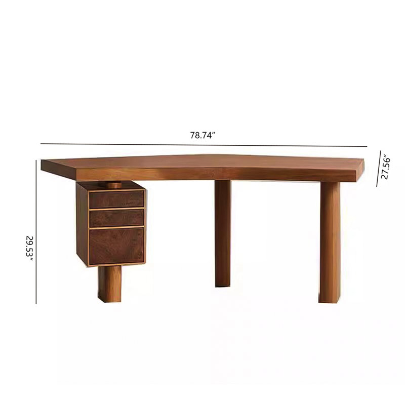 Nordic Log Color Solid Wood Desk, Home Study Writing Desk, Designer High-End Office Desk with 3 Drawer Storage Cabinet