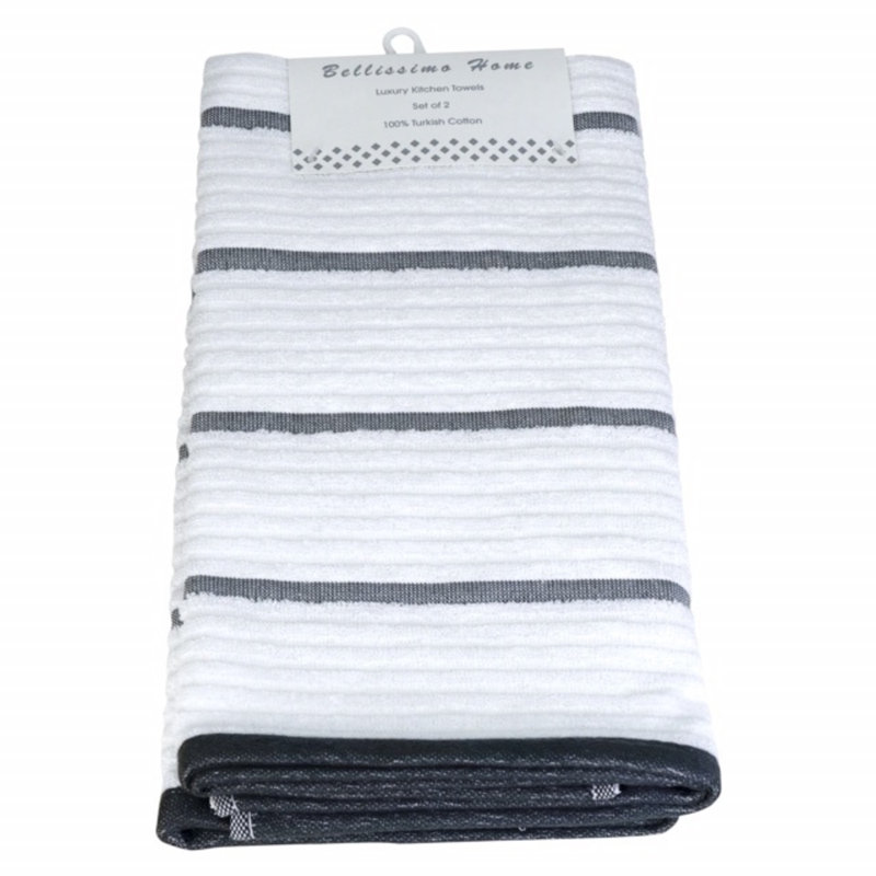 Rio Cotton Stripe Waffle Tea Towel Kitchen Towel, Steel