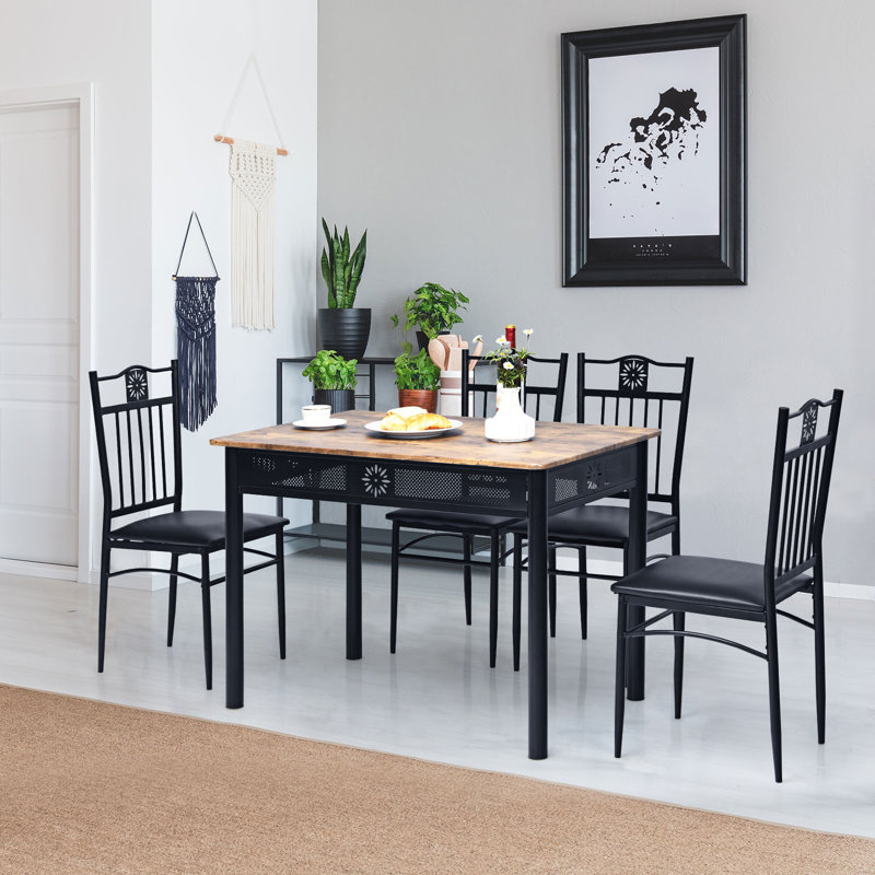 Leming Dining Set, Brown, Black