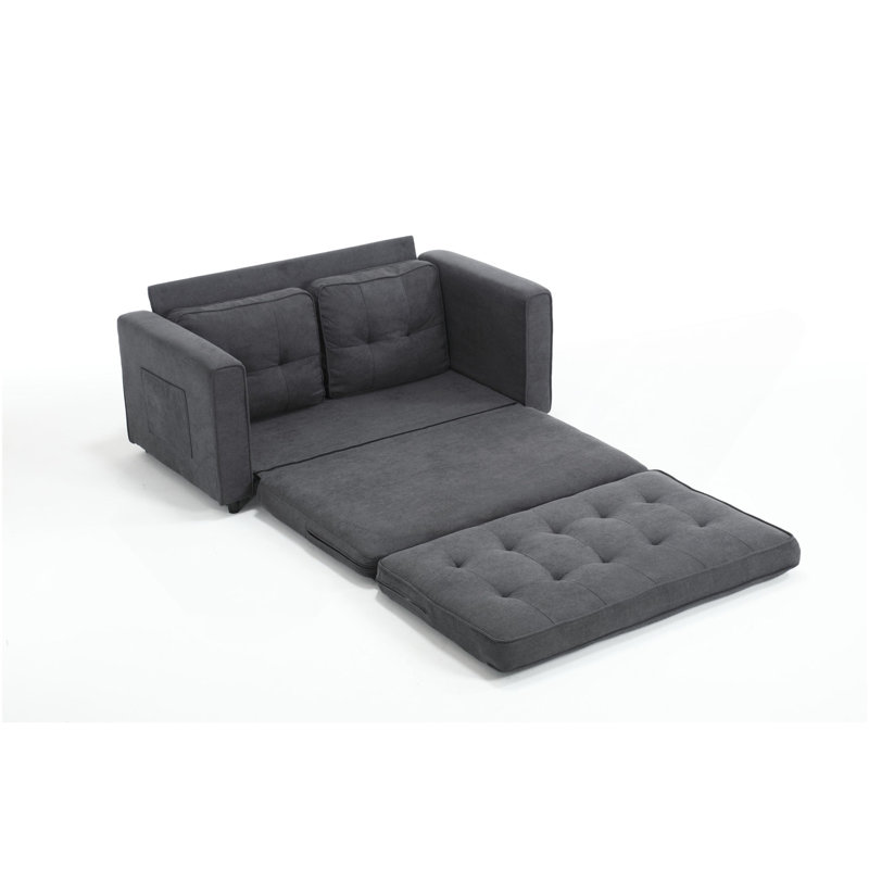 3 Fold Sofa,Convertible Futon Couch Sleeper Sofabed,Space Saving Loveseat,Pull Out Couch Bed For Living Room,Dark Grey & Light Grey & Beige,Velvet Linen Fabric