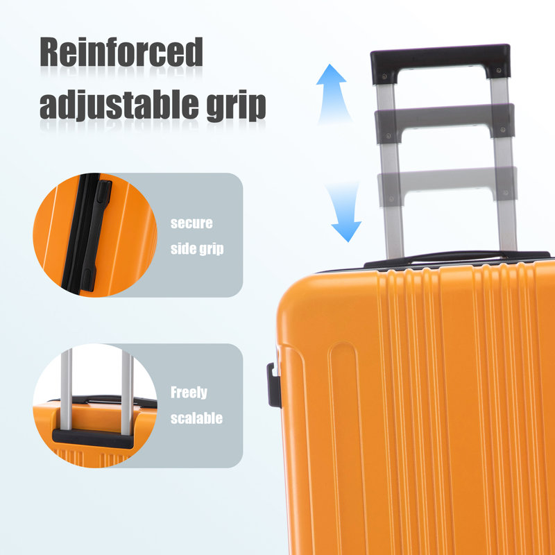 20"/24"/28" 3 pcs/set in ABS Spinner Wheel Luggage, Carry on Suitcase, Matching Color, TSA Combination Lock (Black+Orange)