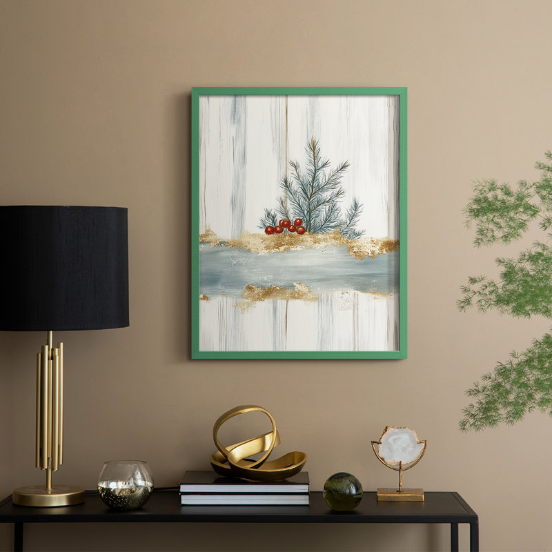 «Christmas Holiday Art CCXCVII», reproduction d'art encadrée - bois massif, H 15 po x l 12 po, Vert