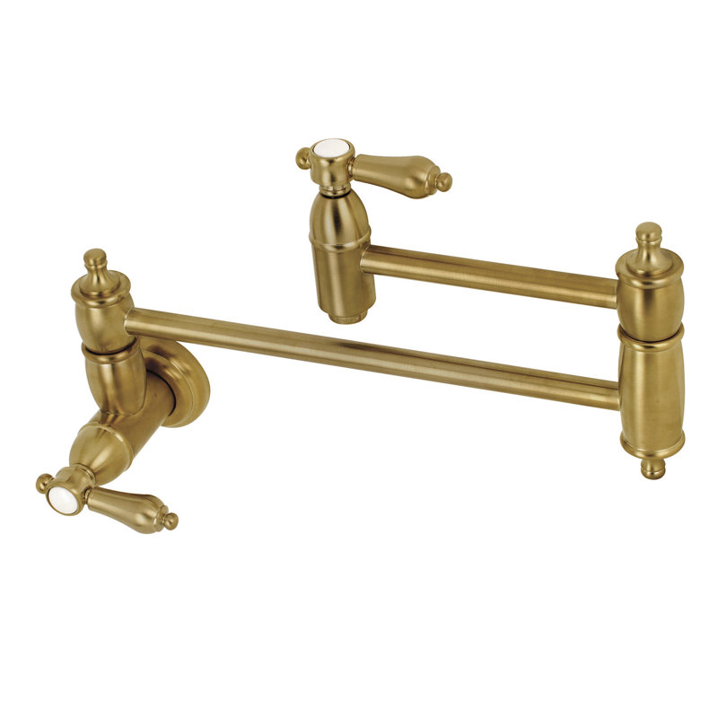 Brushed Brass Dual Handle Wall Mount Pot Filler Faucet