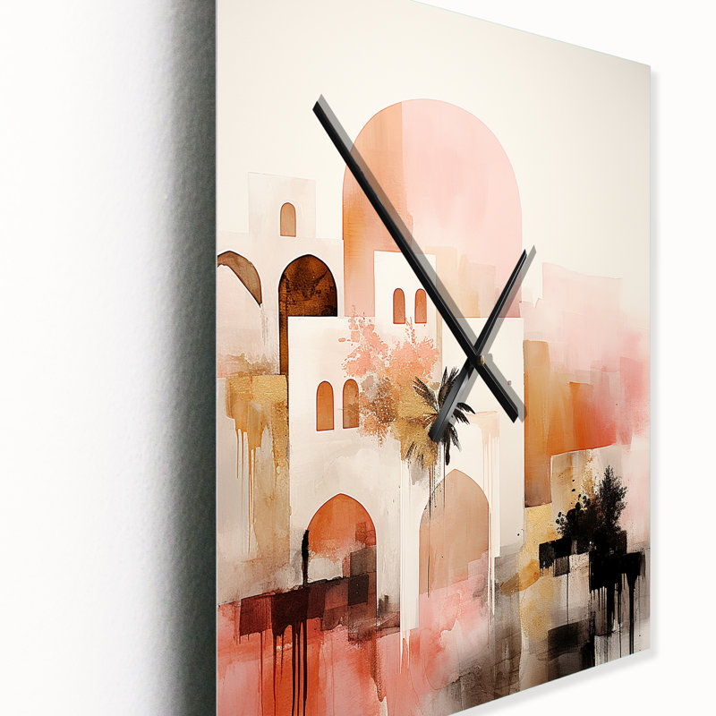 Charmante ville orientale boho rétro pastel II - horloge murale moderne géométrique, Très grand