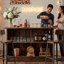 Table de bar à vin 63 pouces avec tablettes de rangement à 2 niveaux et repose-pieds pour la maison-123298105