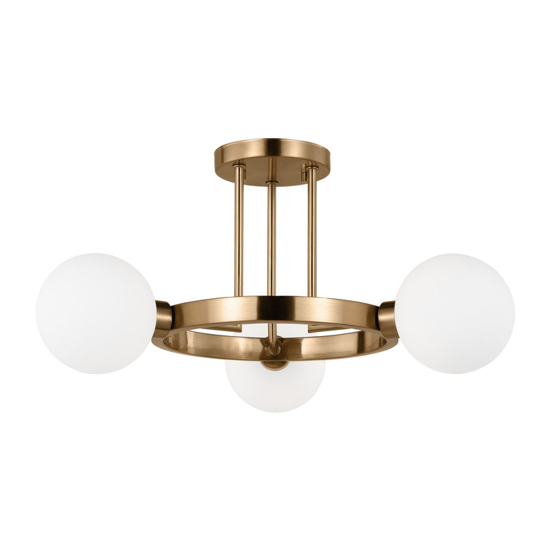 Plafonnier semi-encastré 3 lumières 21 po Eveliina, Laiton satiné
