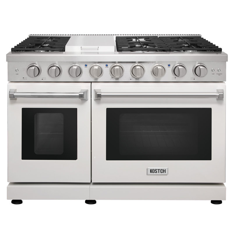 KOSTCH 48" Gas Range with 6 Burners & 1 Griddle Cooktop, Double 4.6 & 2.2 cu. ft. Oven, White