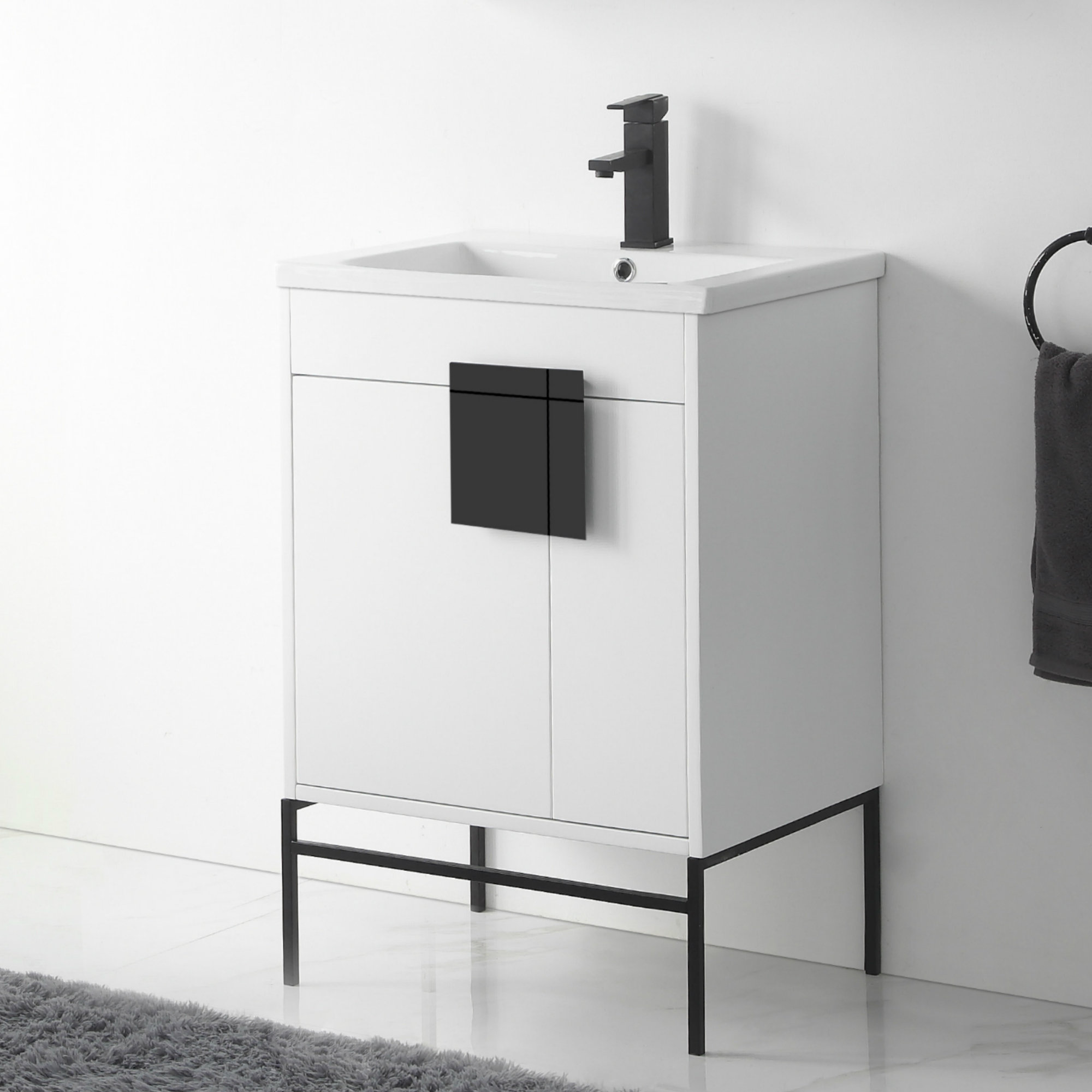 Maisie 24'' Single Bathroom Vanity, White, Black Matte