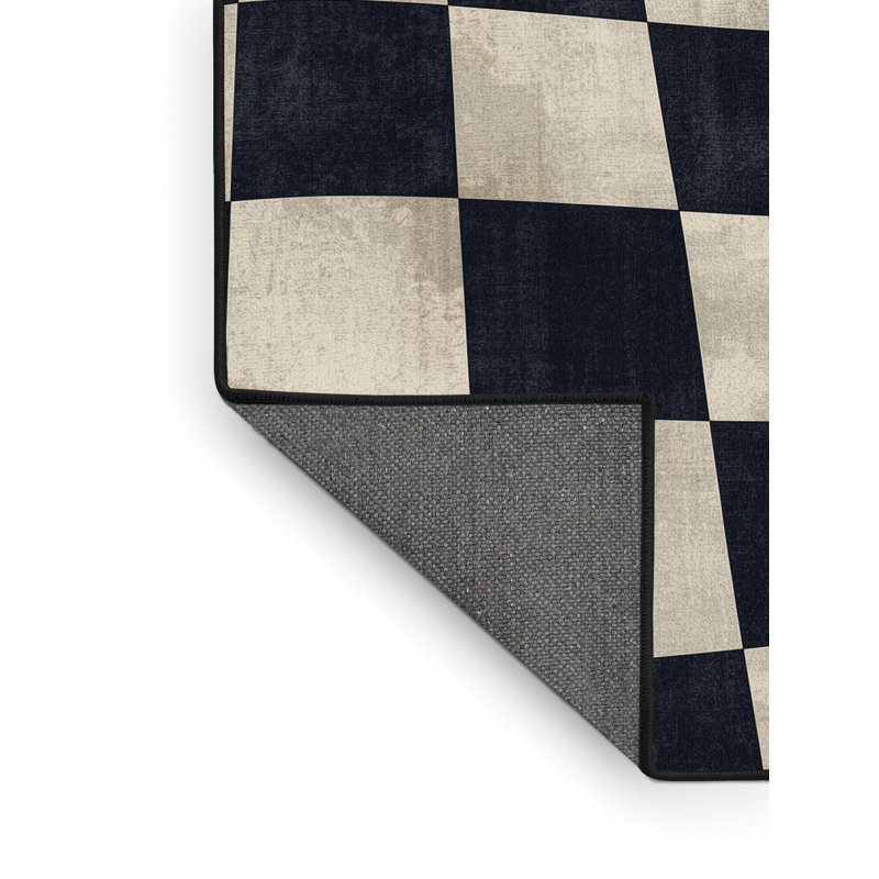 Tapis moelleux et moelleux rétro à carreaux gris et noir Narberth, 7 x 10