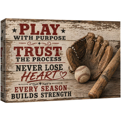 «Play With Purpose Baseball», citation de motivation, art sportif rustique, photos de chambre d'adolescent, impression encadrée sur toile, impression sur toile