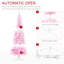 Arbre de Noël artificiel enneigé avec forme de crayon, branches réalistes en pin, lumières DEL chaudes, ouverture automatique, rose et neige-594397339