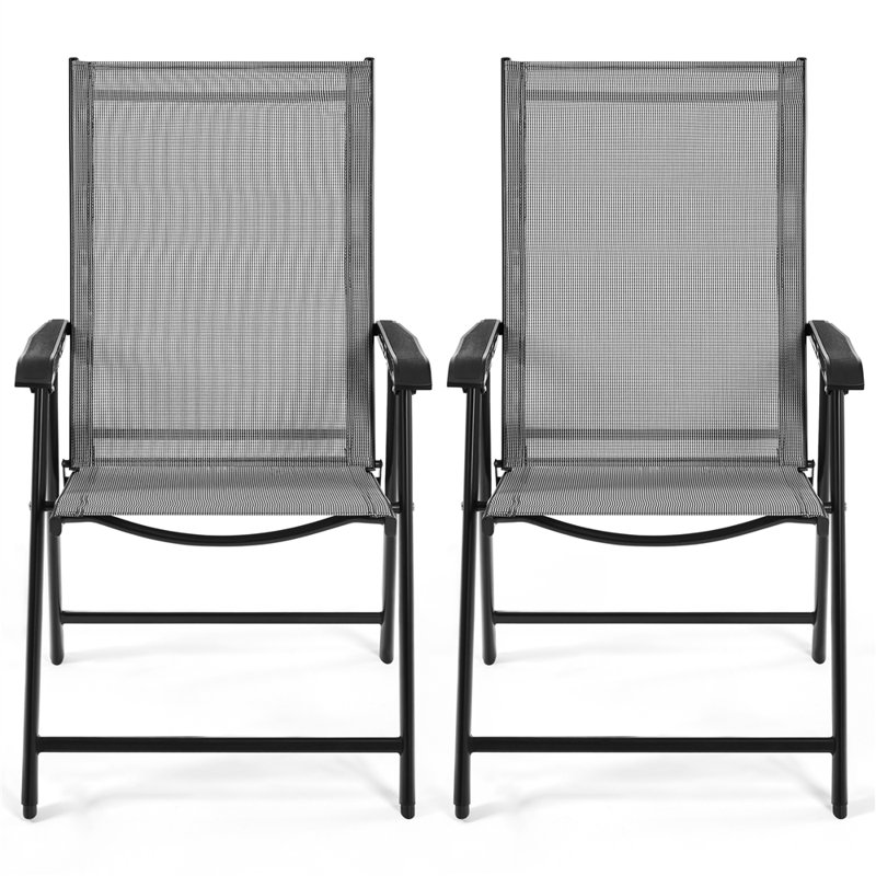 Folding Patio Dining Armchair, 2, Grey