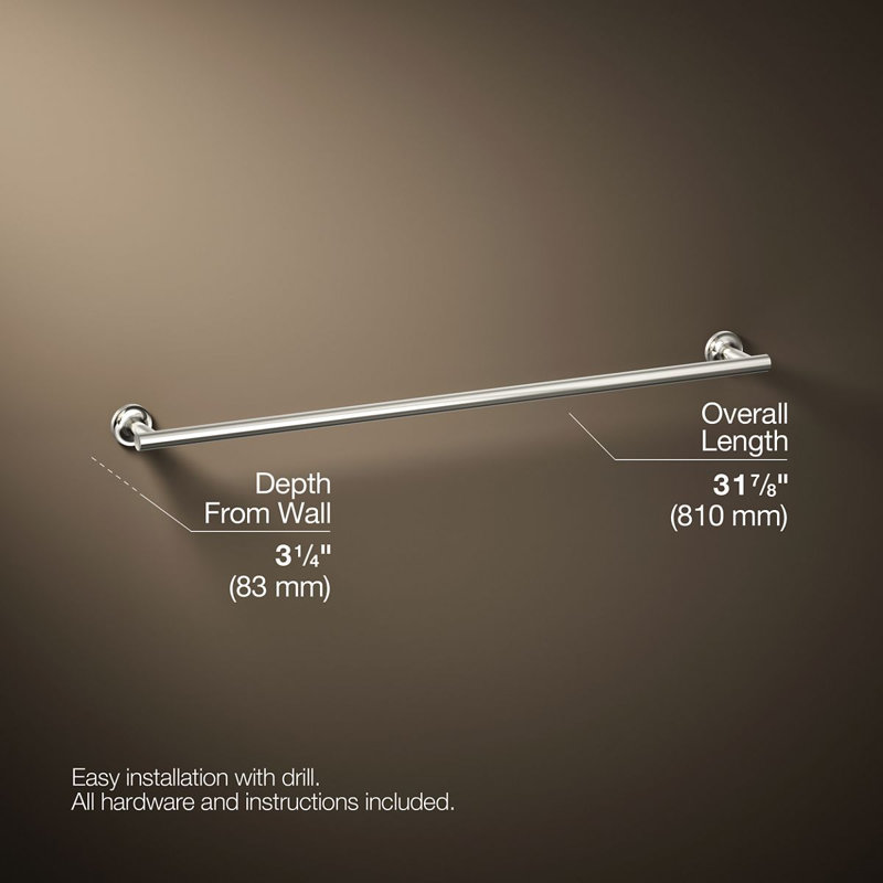 Purist 30" Wall Mounted Towel Bar, 1.88" H x 30" L x 3.25" D, Vibrant Polished Nickel