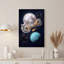 Toile brillante, lune et planète bleue dans un espace étoilé avec engrenages-133462234