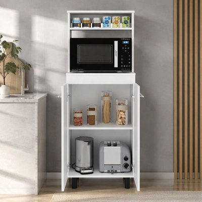 Support pour micro-ondes Enderlin avec 3 tablettes, 2 portes, 4 pieds et une armoire