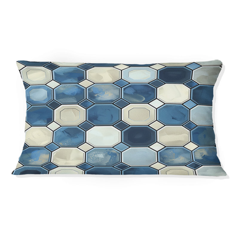 Imprimé hexagonal bleu et blanc I - coussin lombaire moderne