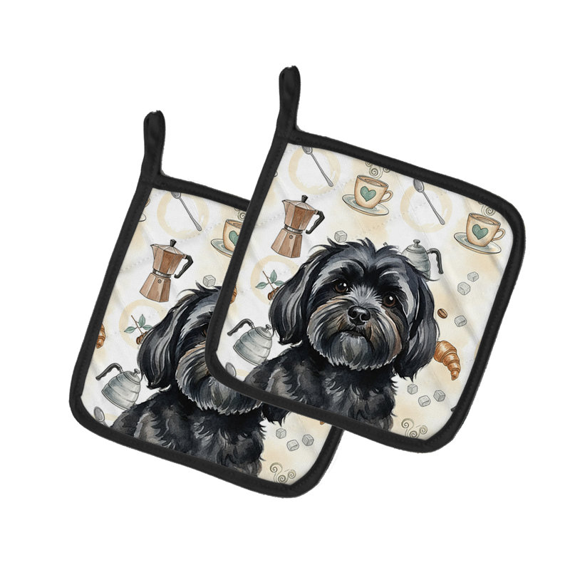 Paire de poignées noires Lhasa Apso