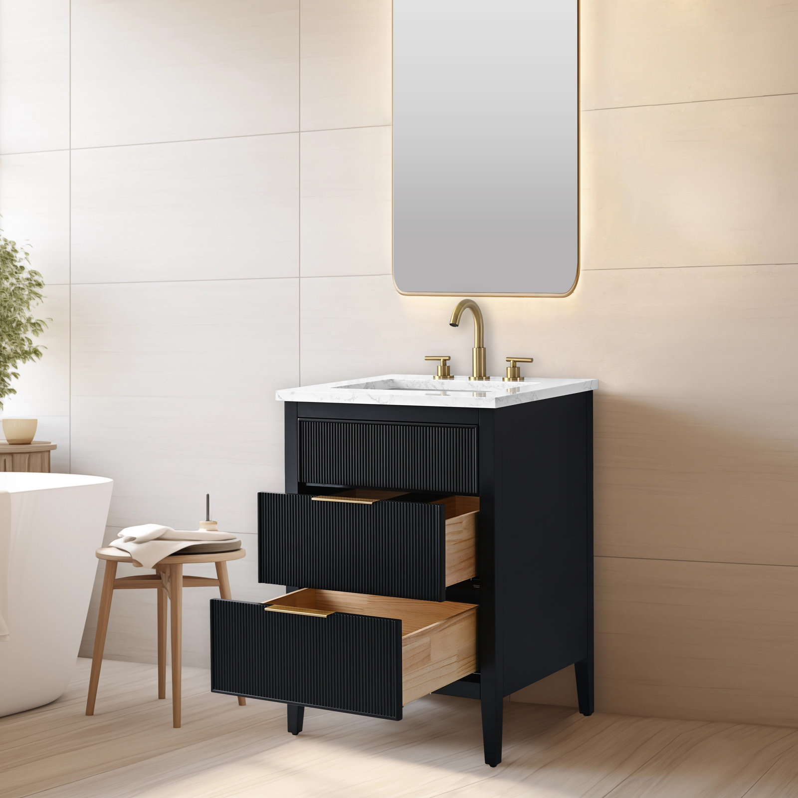 Bilroy 24" Oak Single Bathroom Vanity, Black