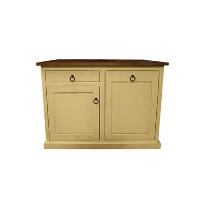 Farmhouse 60" Solid Wood Kicthen Island with trash bin compartment and Drop Leaf