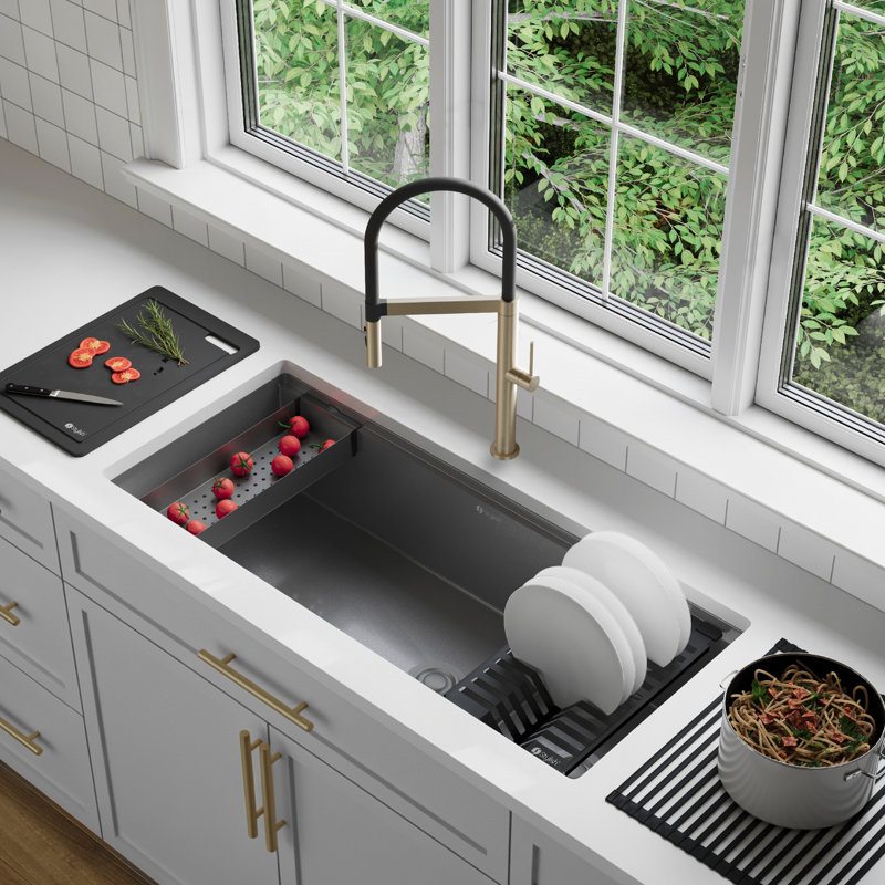 Évier de cuisine encastrable à double cuve 70/30 avec finition Dura-Tek et accessoires, 10" H x 19" W x 42" D