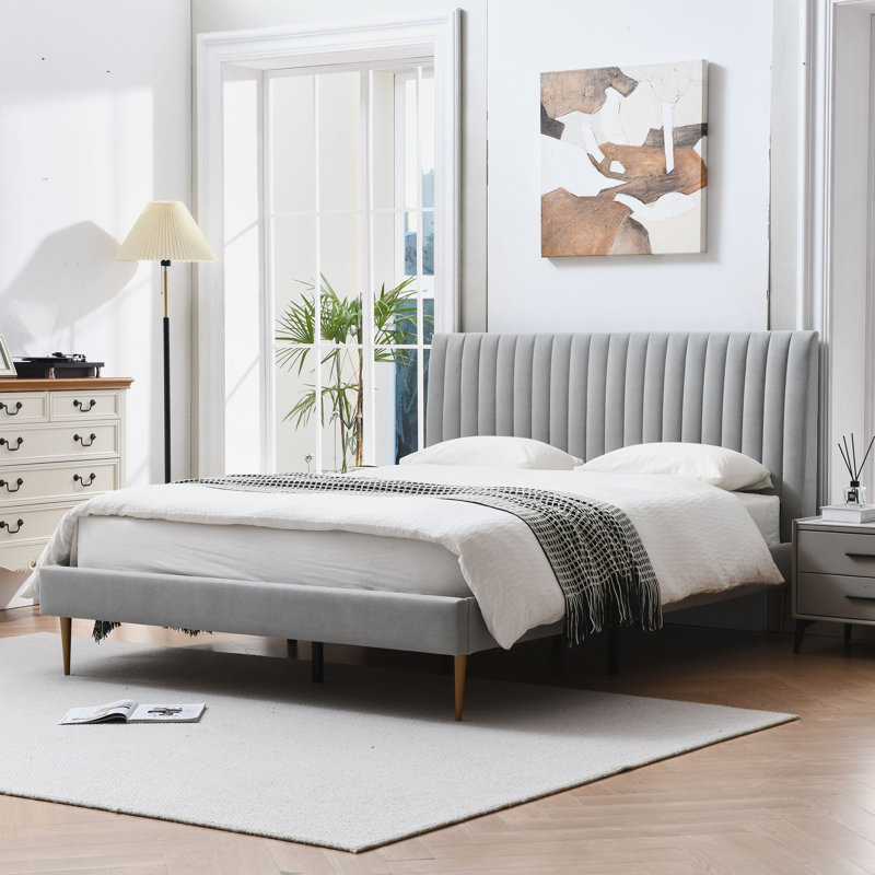 Lit plateforme tapissier Maddigan, Complète, gris