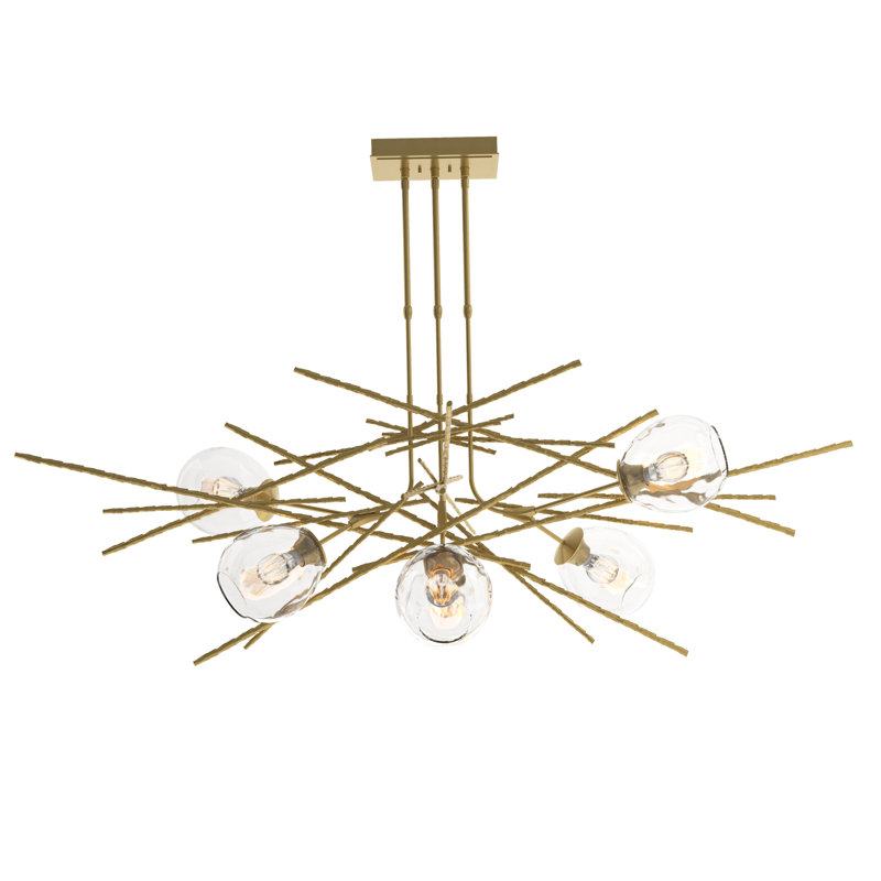 Griffin 6 - Light Sputnik Sphere Chandelier, XLong: 32.3" to 71.3", Clear Glass, Modern Brass