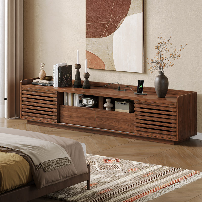 78.7'' TV Stand With 2 Drawers & Sliding Doors, Entertainment Center  With Power Strip Compartment, Walnut