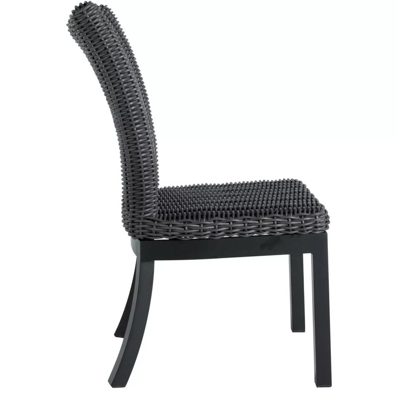 Montecito Woven N-Dura Resin Wicker Outdoor Dining Side Chair - Onyx, Yes, Arbor Chambray