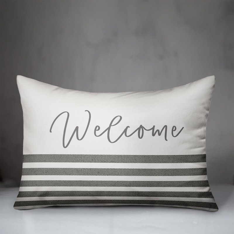 Welcome Stripes 19 Outdoor Rectangular Pillow Cover & Insert, Gray