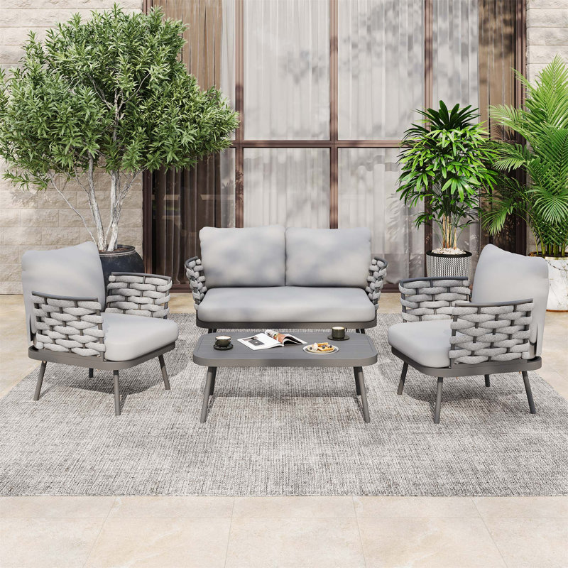 Mariano Steel 4-Pieces Coversation Set, Grey