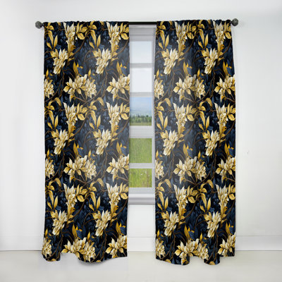Motif de plantes tropicales jaunes et bleues II - rideau en velours tropical - obscurcissant - 1 panneau