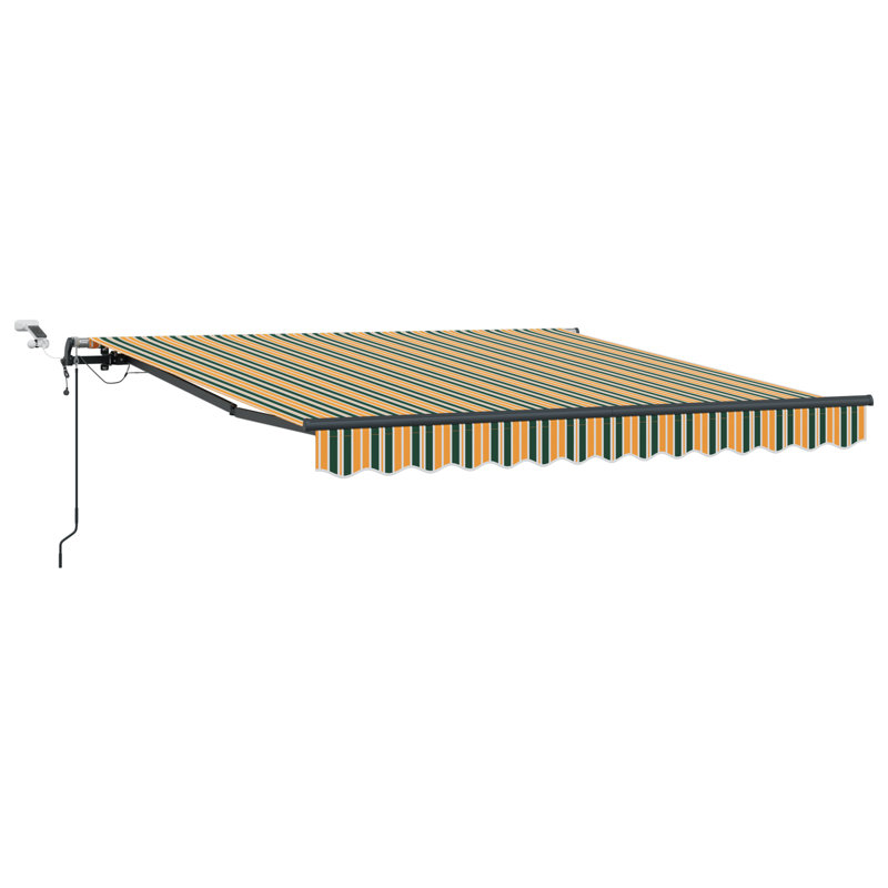 Ebern Designs Polyester Cover Retractable Patio Awning, 300 cm W x 250 cm D, Green Striped