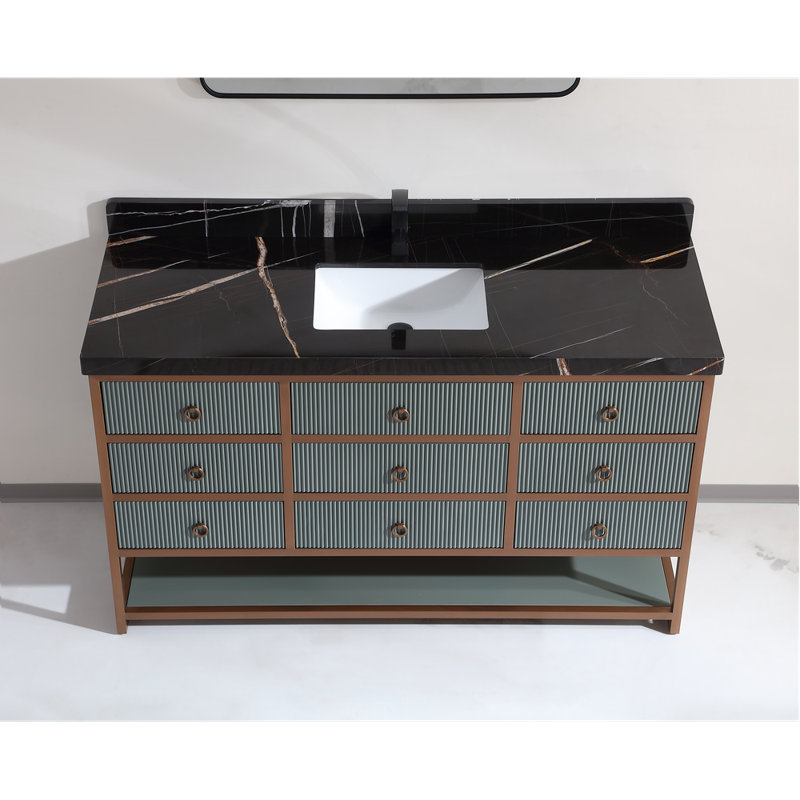 60" Freestanding Standard Bathroom Vanity with Top, Black