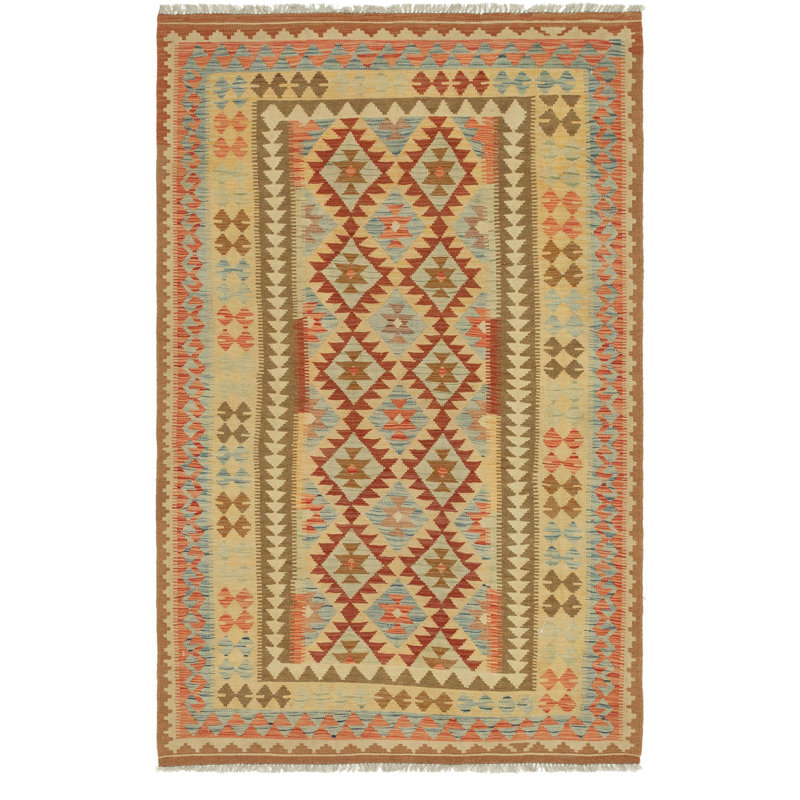 Tapis en laine crème/brun 5 pi 5 po x 8 pi 2 po one-of-kind-noué la à la main Lorain