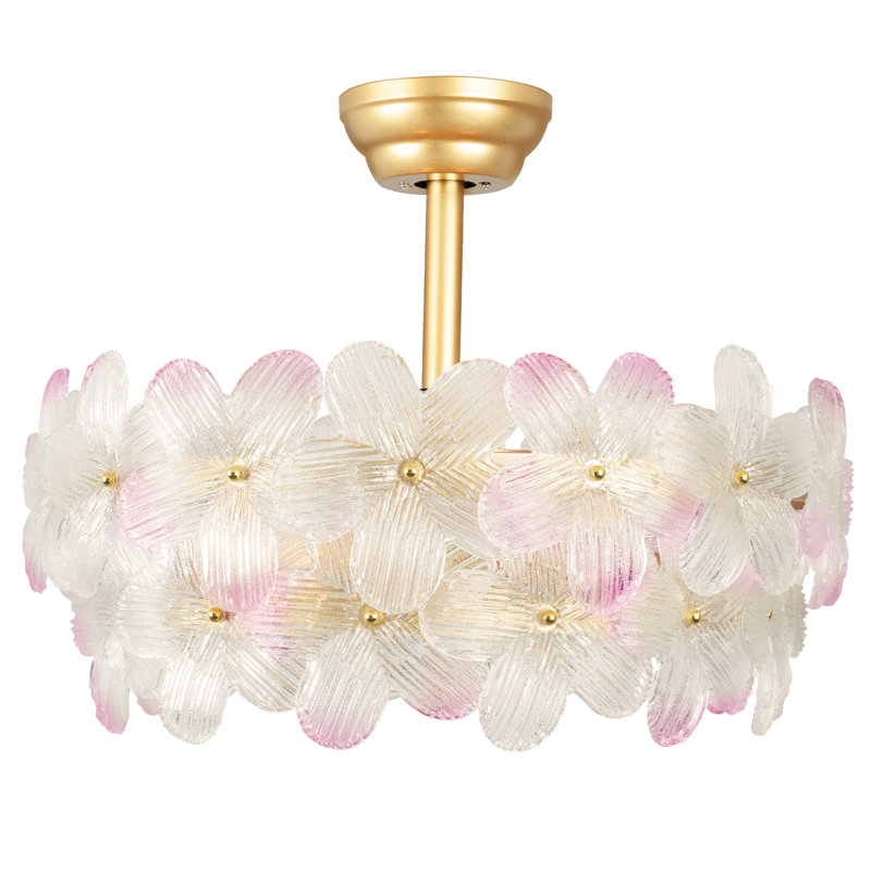 22" Indoor Gold Floral Glass Ceiling Fan with Light Kit, Remote Control, 7 Reversible Blades, DC Motor for Bedroom, Dining Room, Study，Living Room