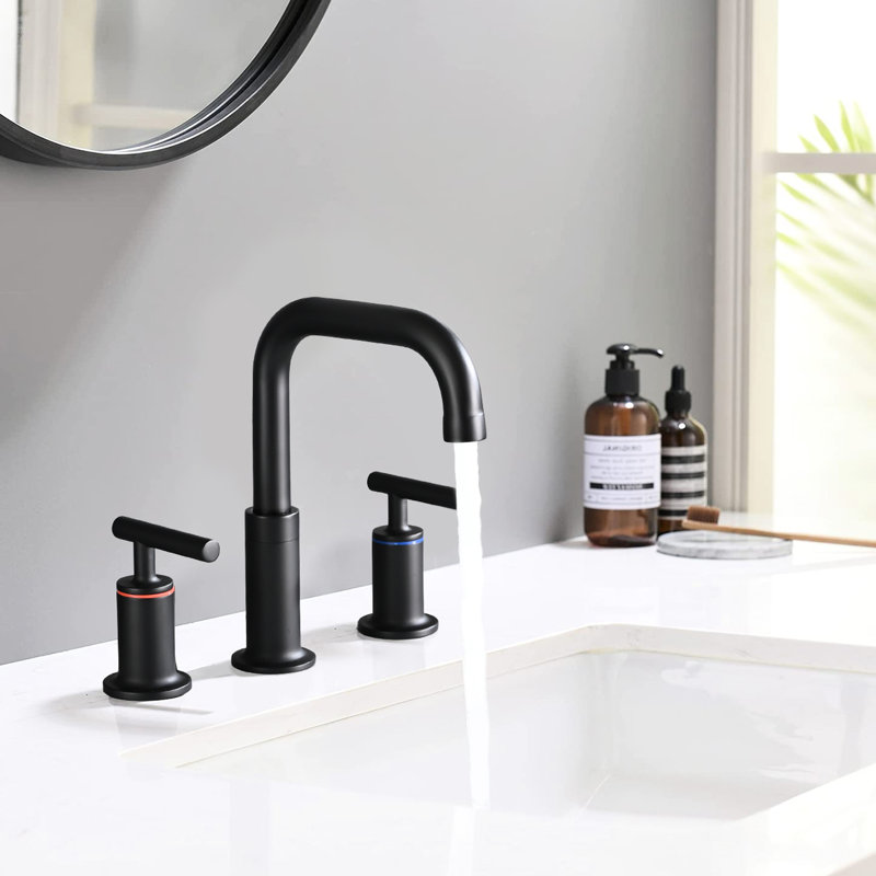 Black Matte Bathroom Faucet With Pop-Up Drain, 8 Inch Widespread, Brass Made Drain Widespread Sink Faucet, Black,