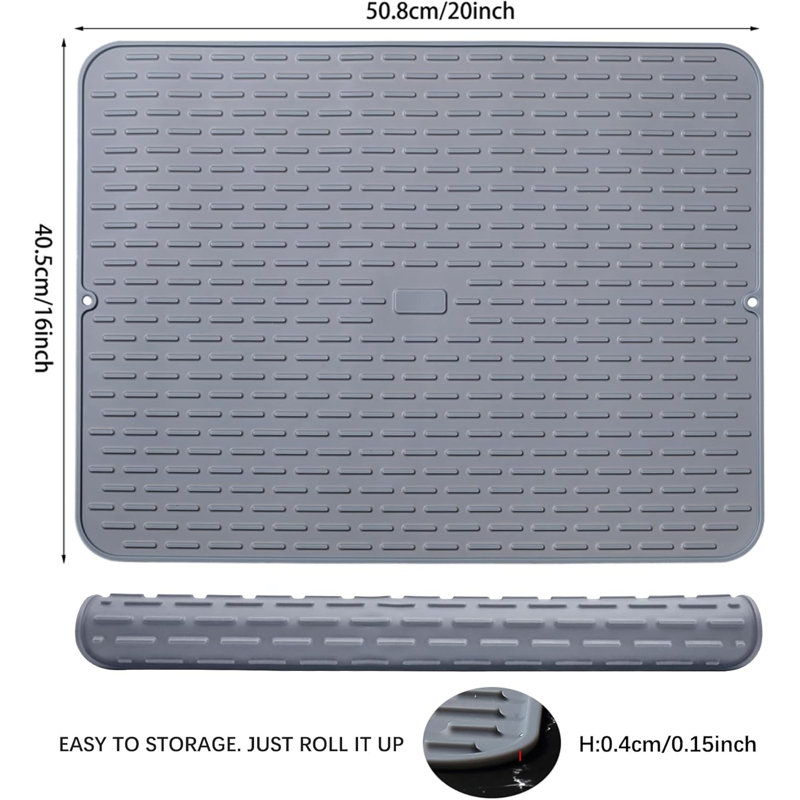 Silicone Dish Drying Mat - Extral Large 20" X 16" - Set Of 2 Flexible Rubber Drying Mat, Heat Resistant Silicone Trivet, Countertop Mat, Dish Draining Mat, Sink Mat
