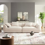 Sofa, Detachable Pillowcase,  Velvet Fabric, Solid Wood Frame, High Density High Rebound Sponge Filling, Nordic Modern Style, 4 Throw Pillows.