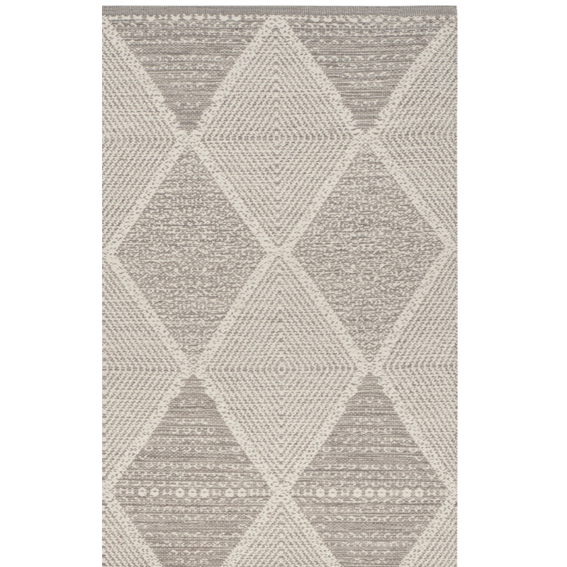Tapis gris en coton tissé à plat à la main à motif géométrique Bester, Rectangulaire 3 pi x 5 pi
