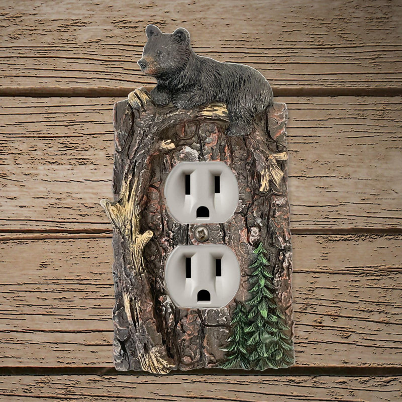 Wall Plate Cover in Black Bear Climibing on Tree Branch Design
