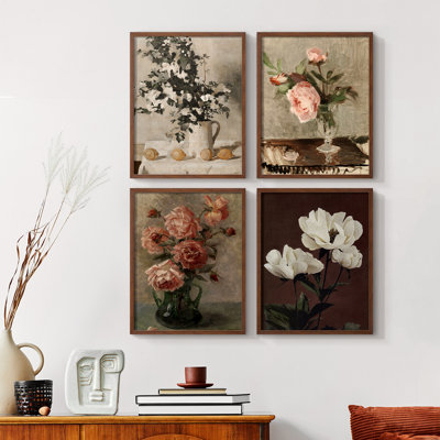 «Vintage Floral Print», reproduction encadrée CECXLVII, ensemble de 4