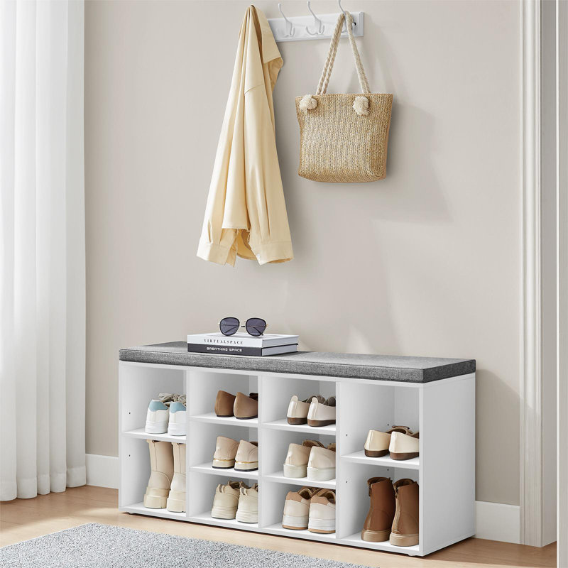 Arney 10 Pair Shoe Storage Bench with Adjustable Shelves, White