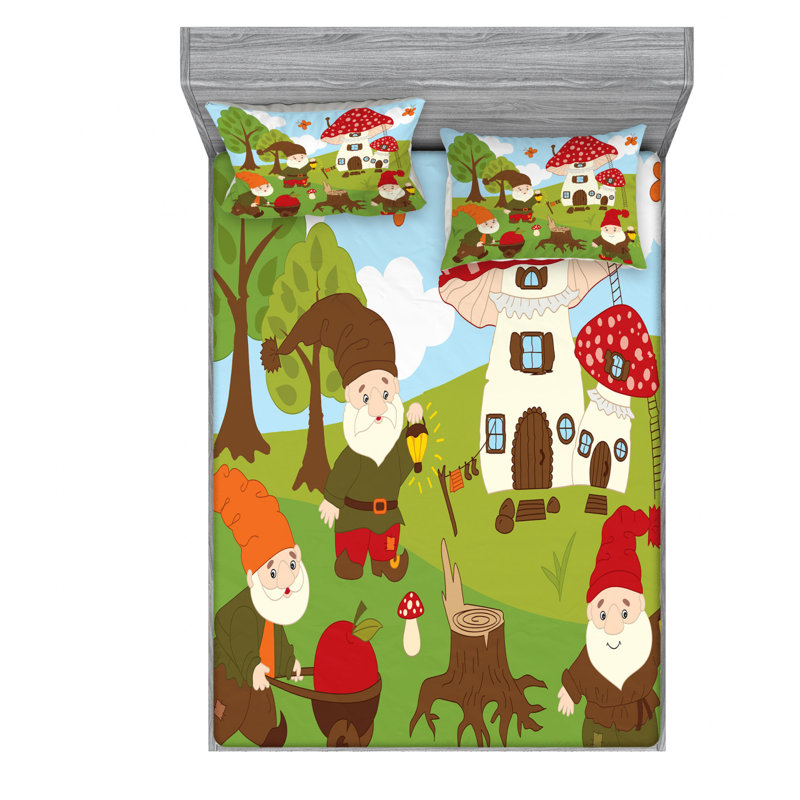 Gnome Microfiber Sheet Set, Queen Sheet Set with Fitted Sheet