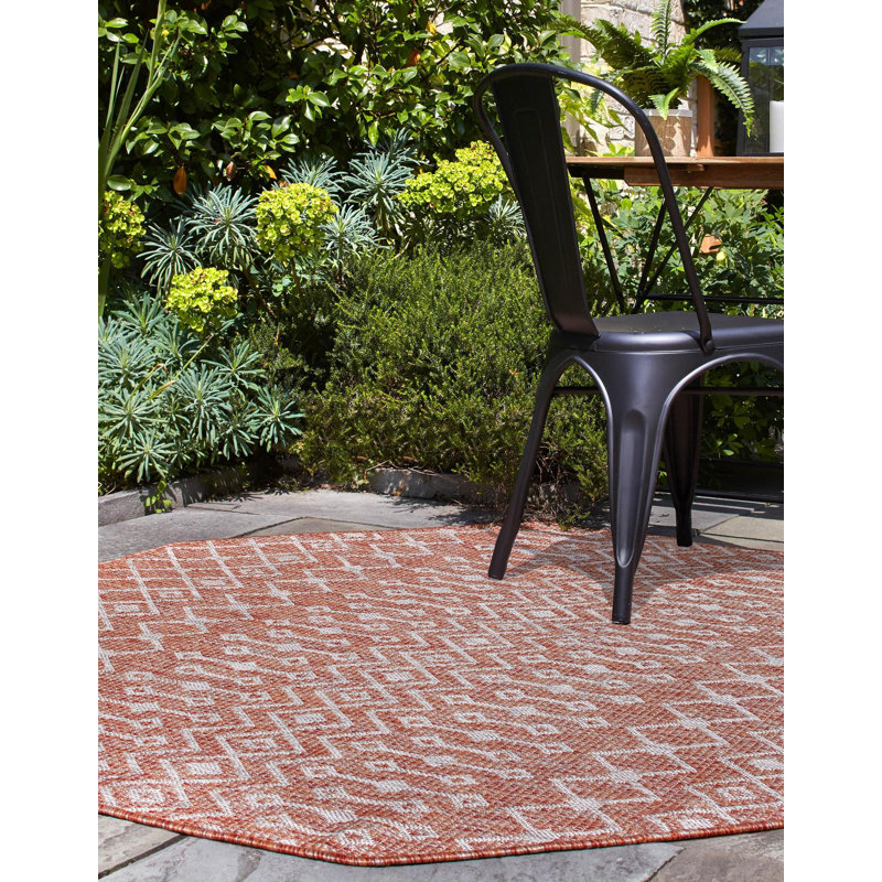 Tapis rouge rouille intérieur / extérieur Julieta, Octogone 5 pi 3 po x 5 pi 3 po