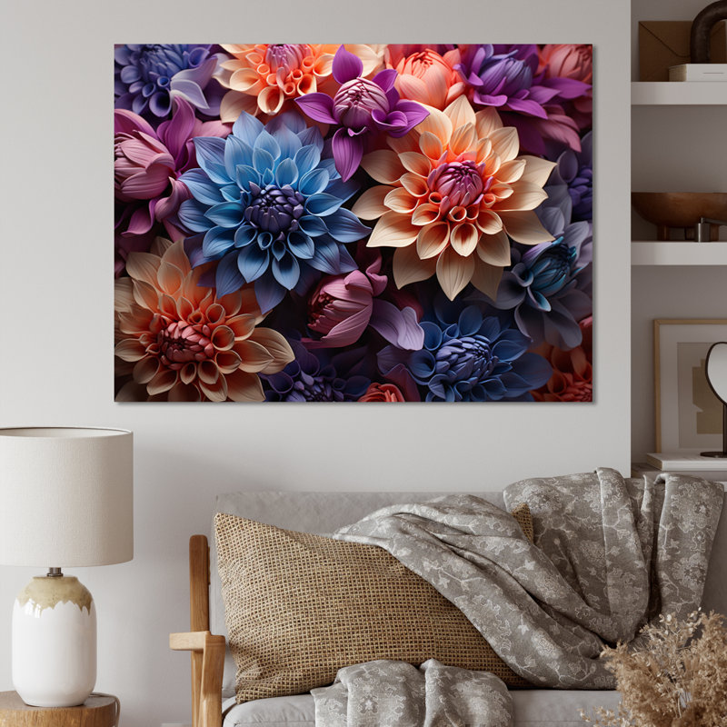 " Dahlia Field Vibrant Composition I ", 30" H x 40" W x 1.5" D, Wrapped Canvas