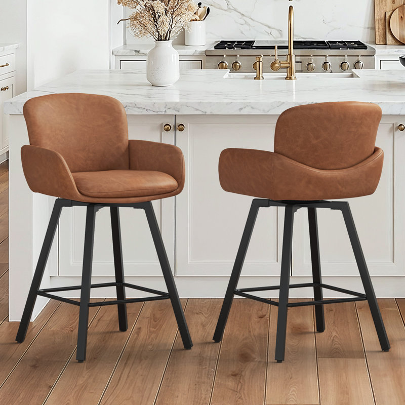 Nicola Luxury Swivel Bar Stool , New Brown/Faux  Leather