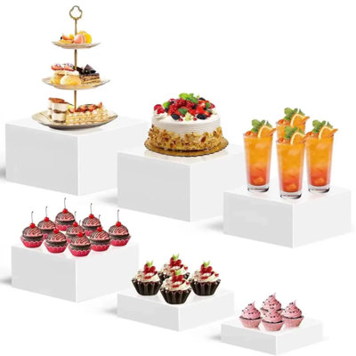 Acrylic Nesting Display Risers Set – 6-Piece White Buffet Stands with Hollow Bottoms for Dessert Tables, Catering, Parties, Retail, Jewelry, Collectibles & Cupcakes – Includes 6" 7" 8" 9" 10" 11"