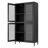 Classic Metal Storage Cabinet Display Cabinet With 4 Glass Doors 4 Shelves Cabinet Freestanding Bookcase Side Cabinet For Home Office Living Room Kitchen Hallway - Black, Begonia Flower Tempered Glass