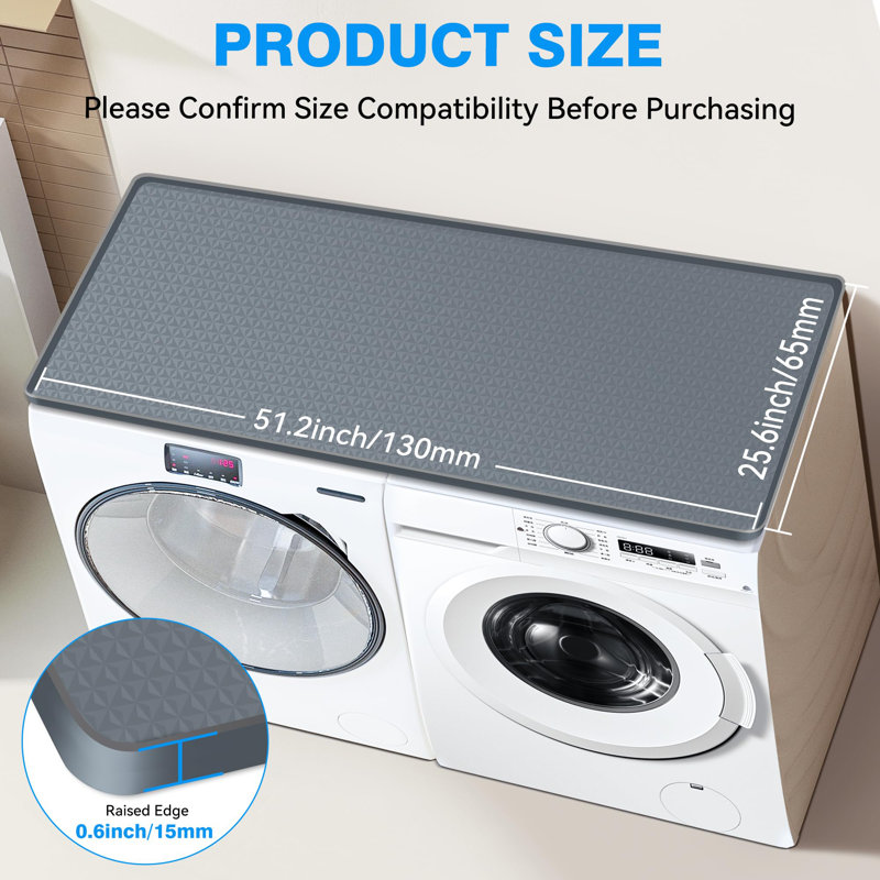 51.2'' X 25.6'' Washer And Dryer Covers For The Top, Non-Slip Silicone Washer Dryer Top Protector For Washing Machine, Waterproof Washer Dryer Countertop
